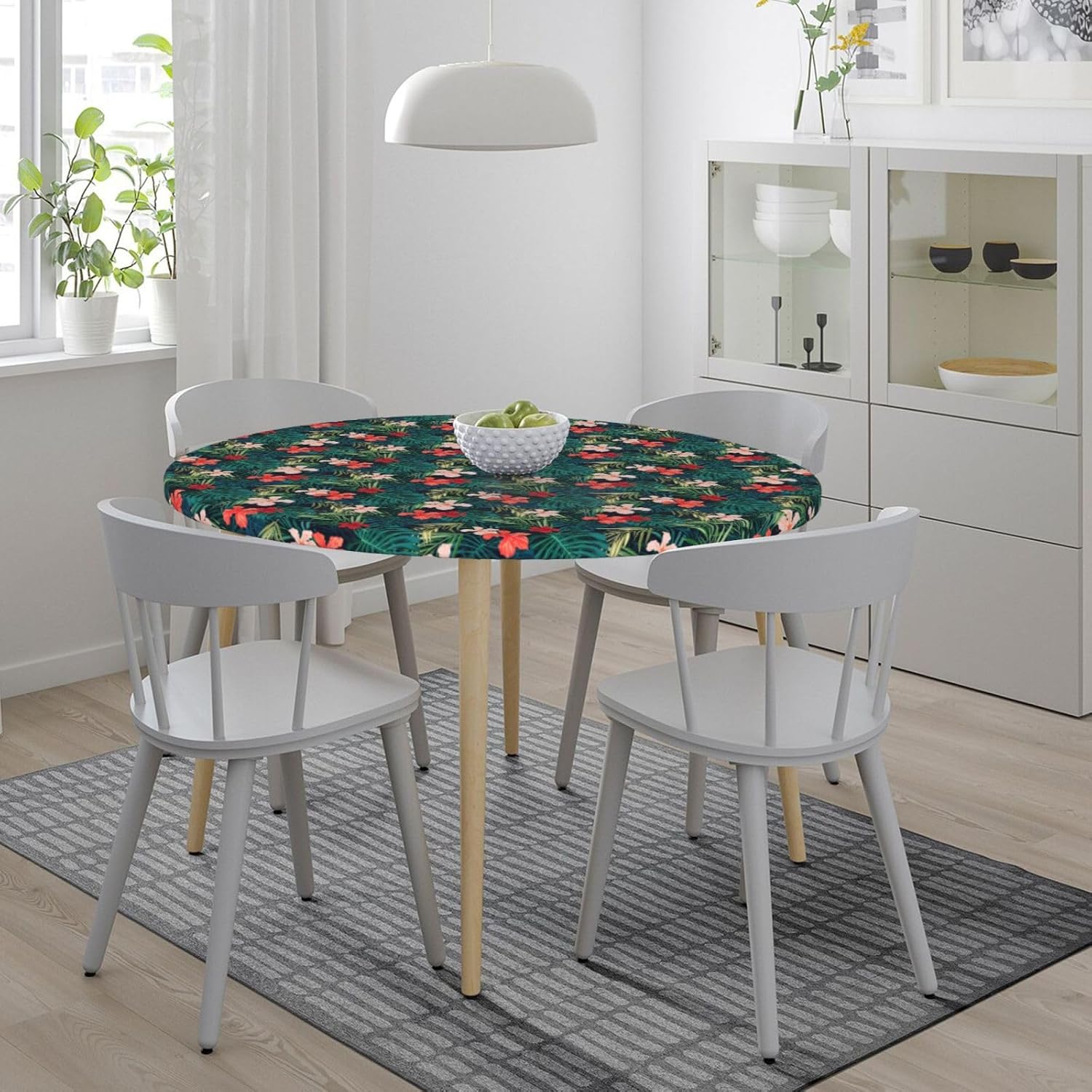 Summer Hawaiian Print Outdoor Patio Kitchen Decor Supplies Wipeable Round Table Cloth for Indoor Outdoor