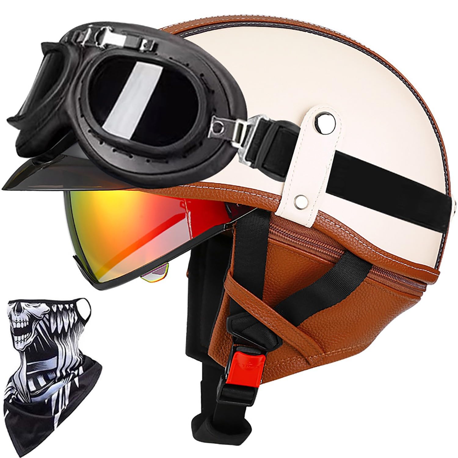 CNNGU PU Helmet Half Helmet For Men And Women, German Style Retro Open Face Helmet, Moped Scooter Half Helmet ECE Approved Vintage Locomotive Motorbike Half Shell Helmet