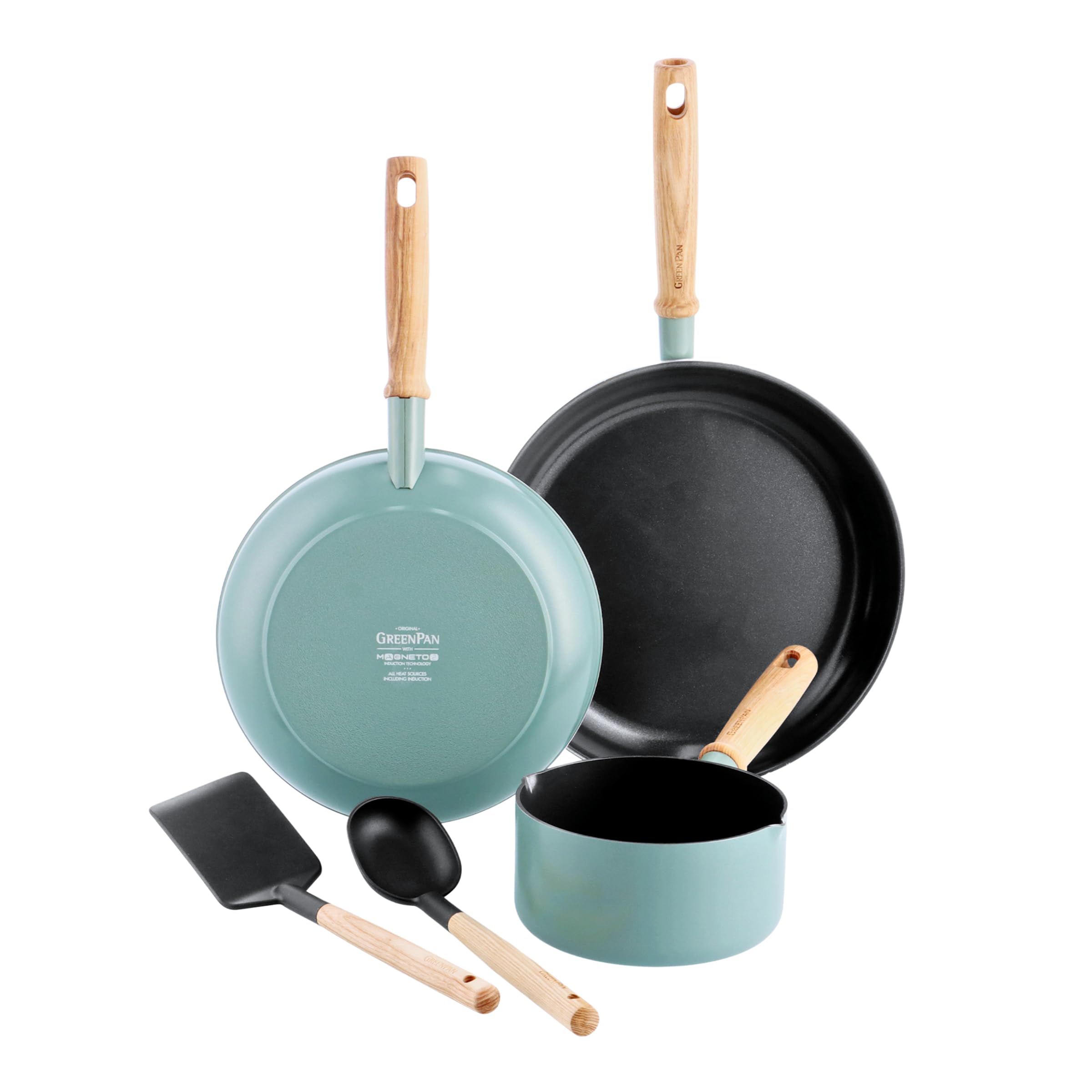 GreenPan Mayflower Pots and Pans Set, 5 Piece, PFAS Free, Blue