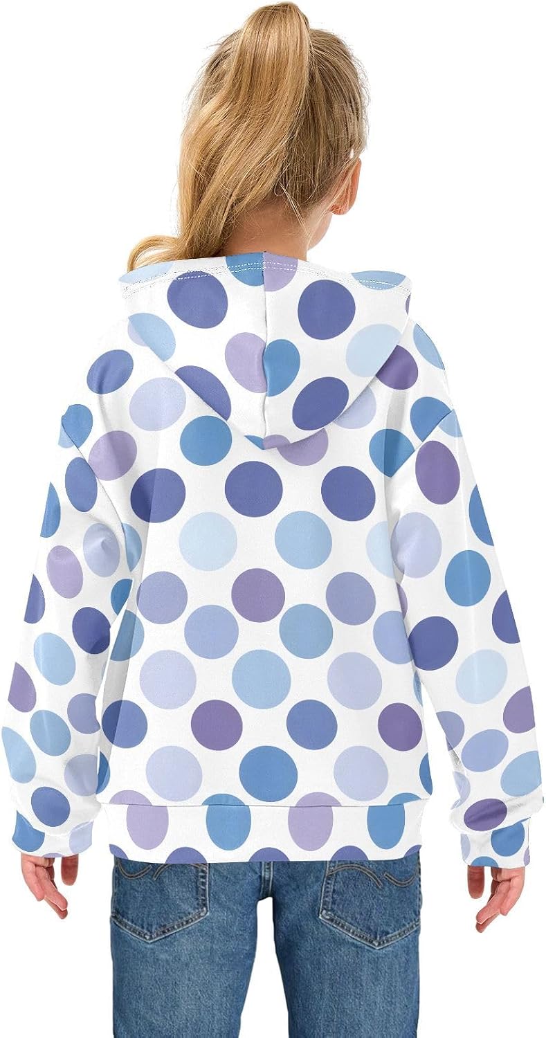 ALAZA Blue & Purple Polka Dots Hoodies Sweatshirt for Boys Girls Kids Hooded Pullover Top