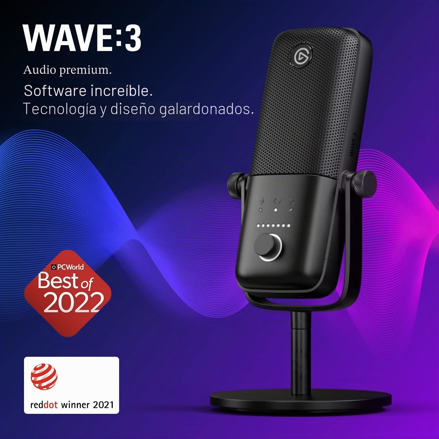 Elgato Wave:3 - Micrófono Condensador USB Profesional prémium para Streaming, podcasts, Juegos, Oficina en casa, Software Mezclador Gratis, plugins de Efectos, antidistorsión, Plug n Play, Mac, PC