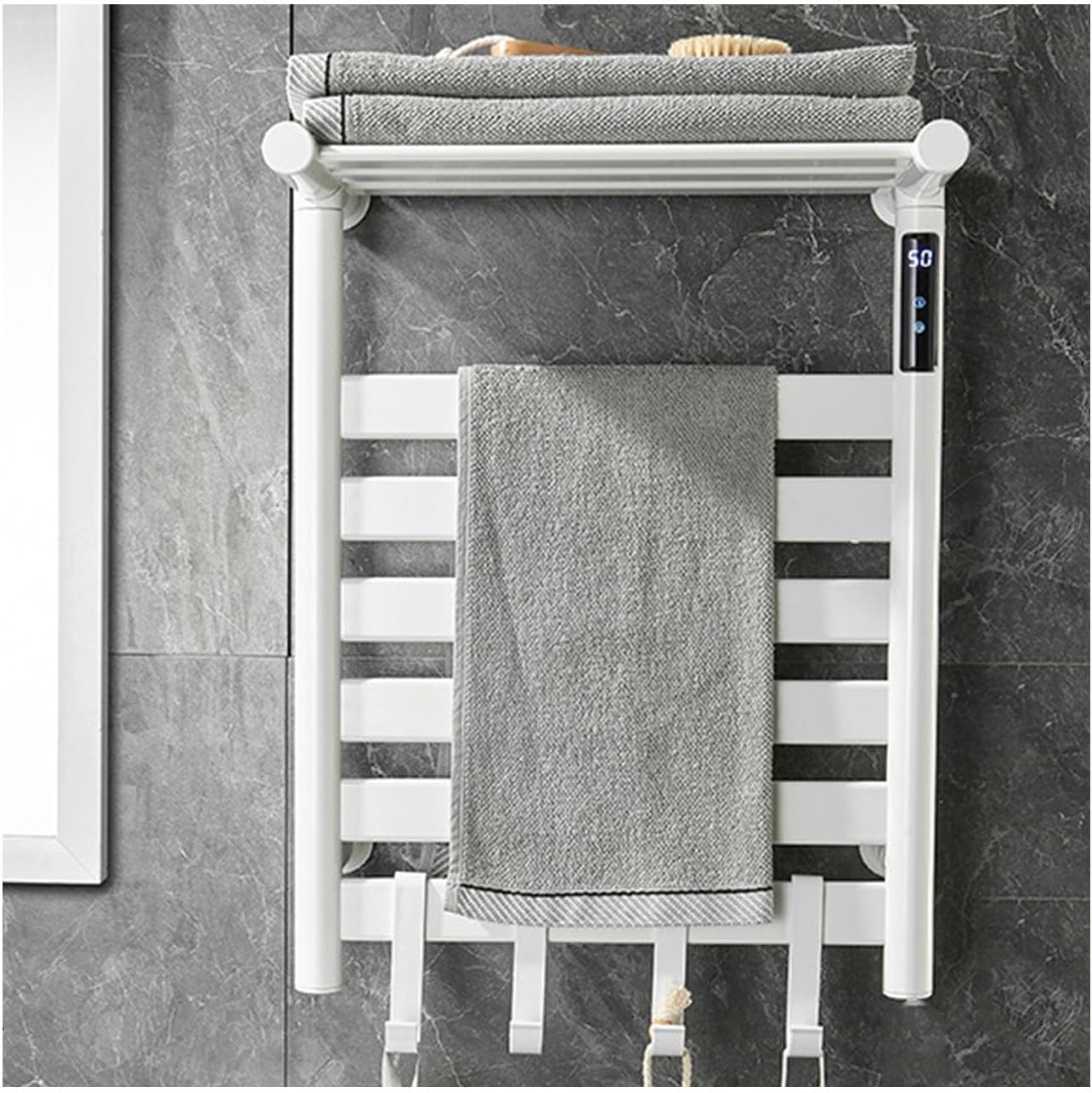 Black,Right Line,Temperature Control s for Bathroom,Wall Mounted Heated Towel Rack with Top Shelf,Aluminum Towel Drying Rack with Timer