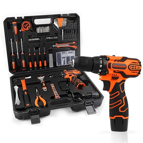 COMOWARE Household Tool Set with 12V Cordless Drill Driver, Hand