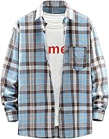 Vista 1 de T Shirts for Men Fashion Cotton Button Down Collar Shirt Jackets Classic Fit Long Sleeve Plaid Shirts Coat 2023