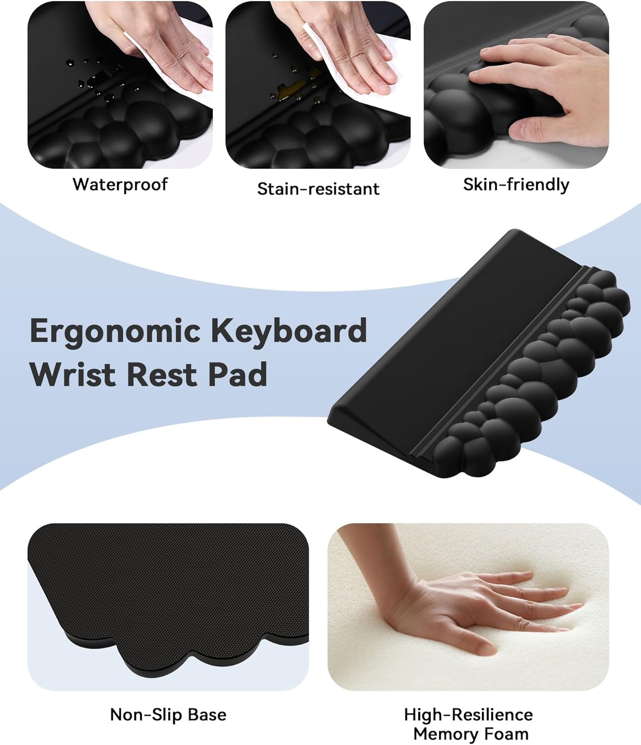 Laborio Cloud Wrist Rest for Keyboard and Mouse for Desktop, PU Leather Cloud Computer Keyboard Stand with Mouse Pad, Key Board Wrist Support Riser, Angle Adjustable Arm Rest(Black)