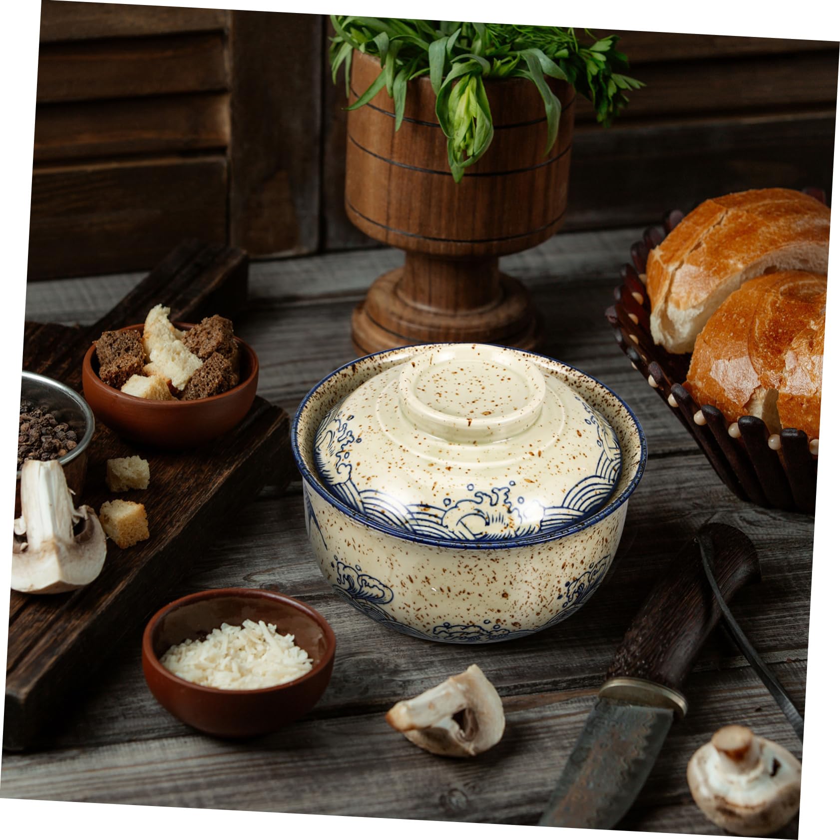 Ramen-schüssel-set aus Keramik mit Deckel Servierschälchen-set für Suppen und Nudeln Inklusive Essstäbchen und Löffel für Verschiedene Gerichte