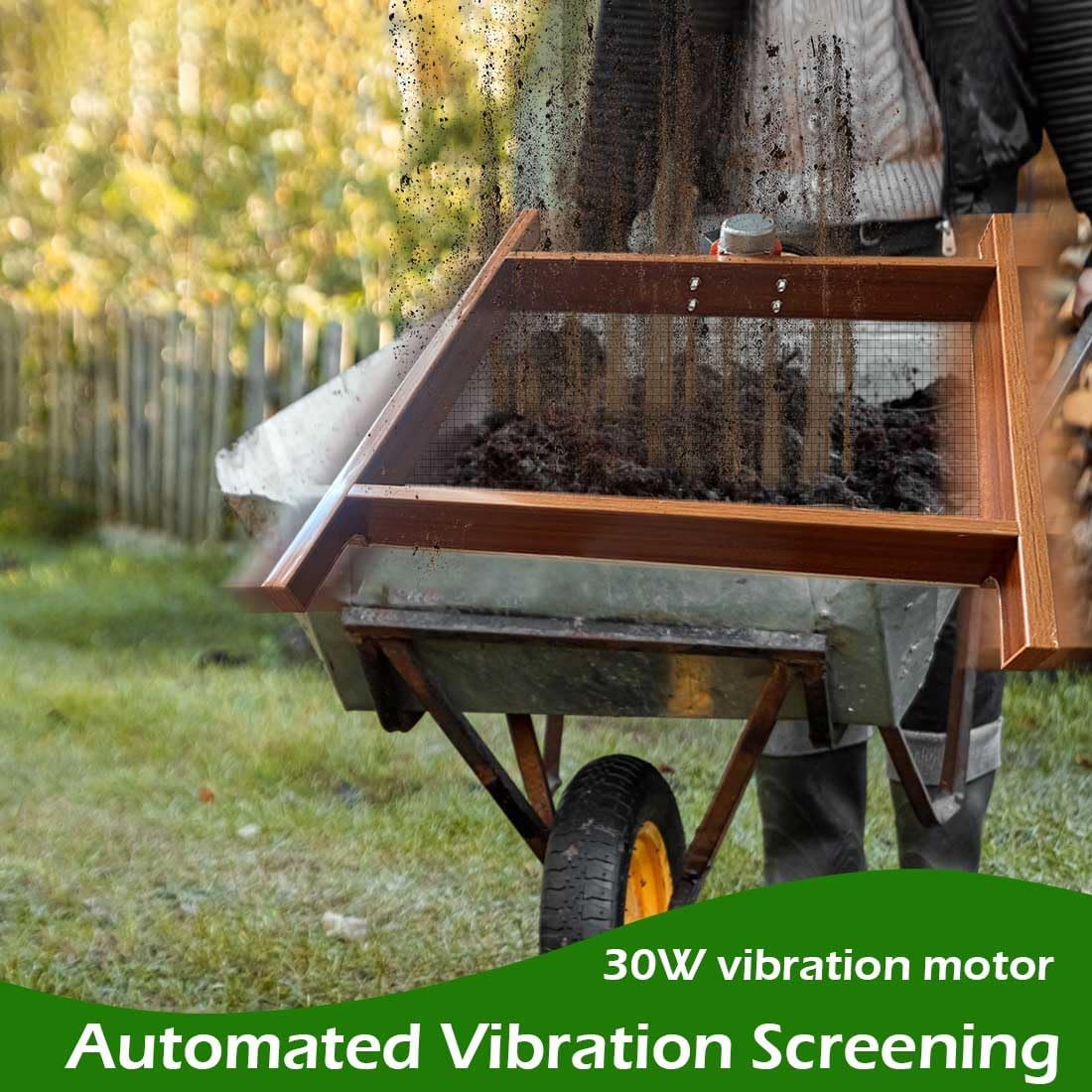 Ultra-Efficient Soil Sifter with Vibration Motor, Large Capacity Stainless Steel Screen for Sand, Rocks, and Compost, Fits Most Size Garden Yard Wheelbarrow Carts, 110V Plug with Switch