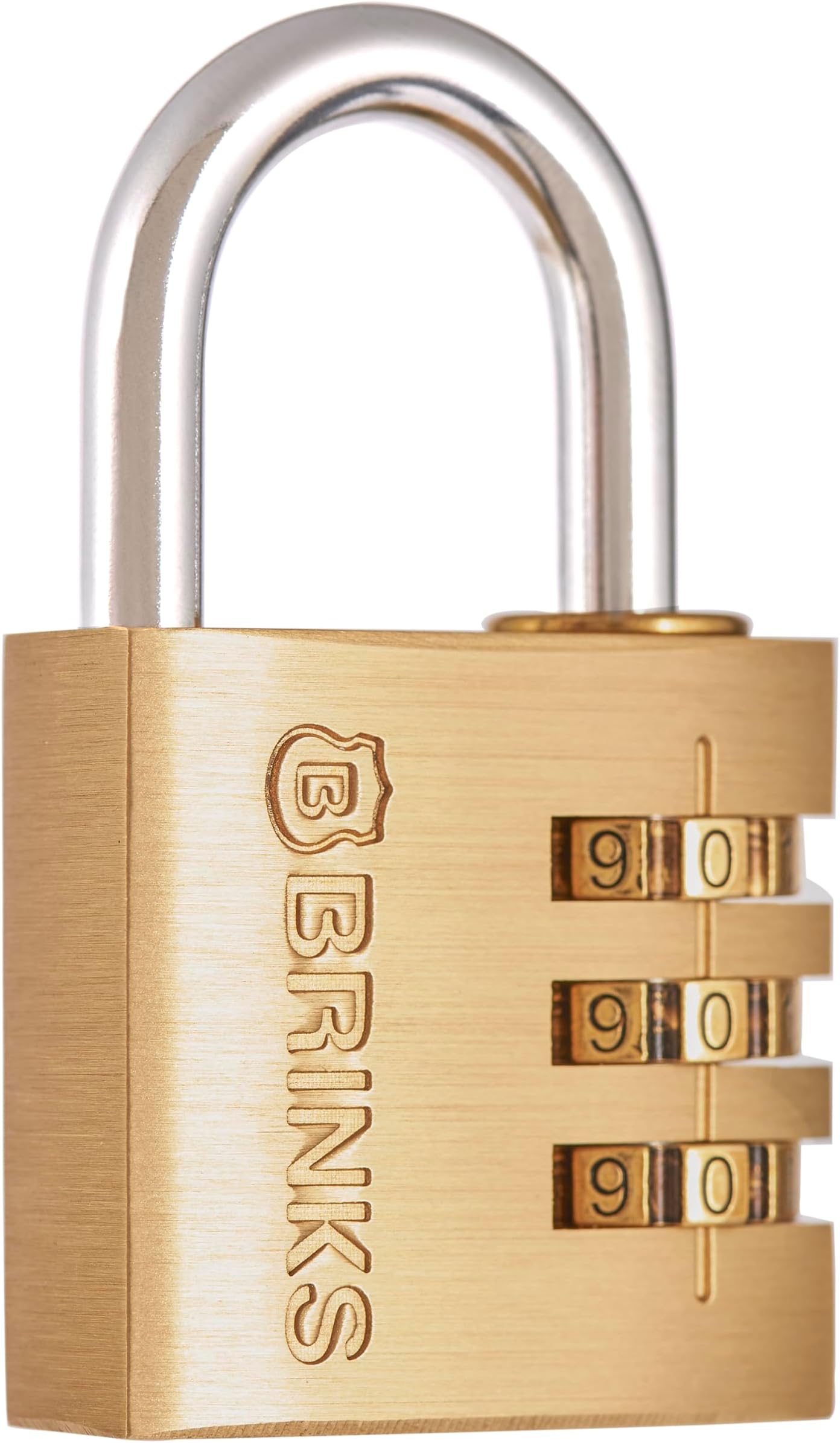 BRINKS - 40mm Solid Brass 3-Dial Resettable Padlock - Chrome Plated with Hardened Steel Shackle