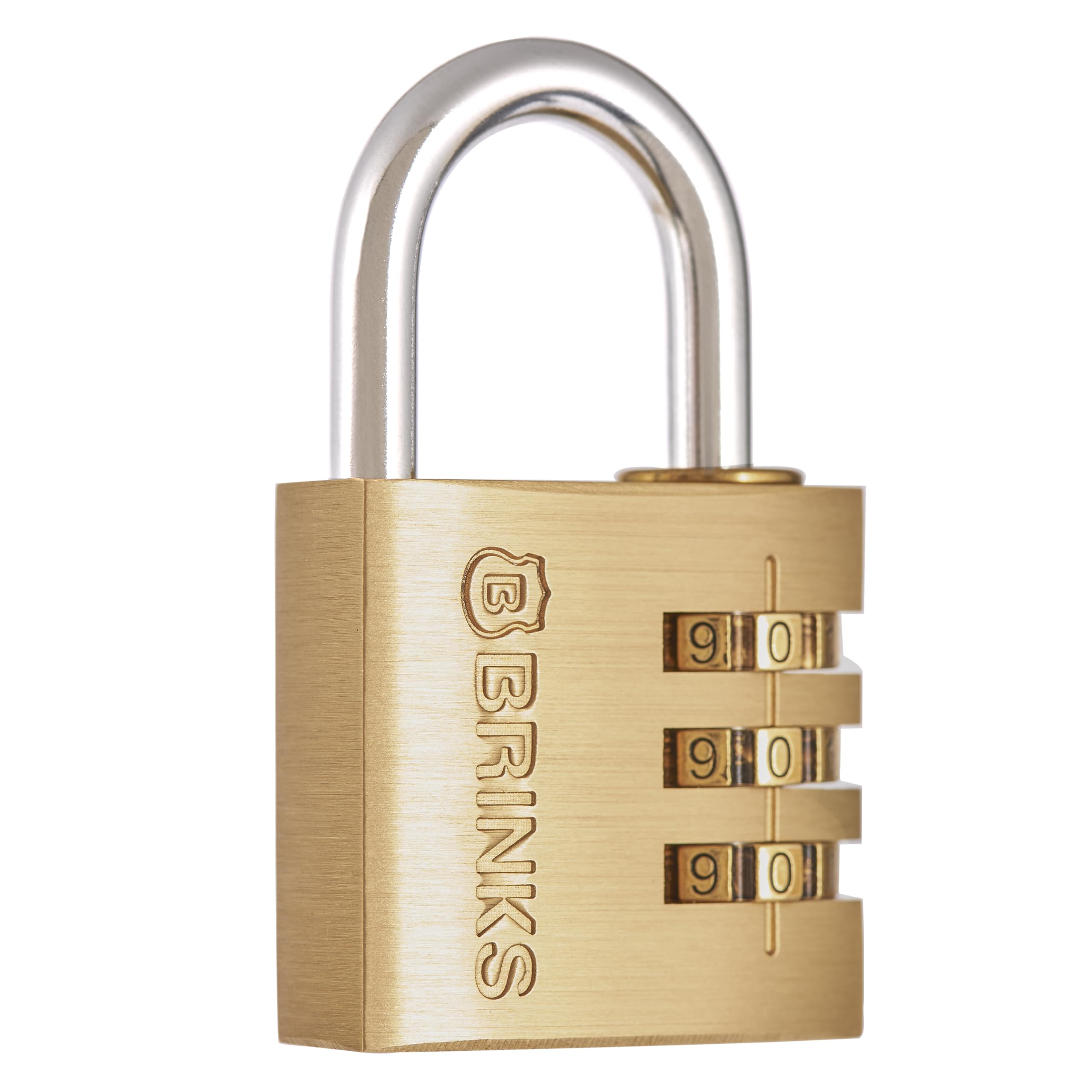 BRINKS - 40mm Solid Brass 3-Dial Resettable Padlock - Chrome