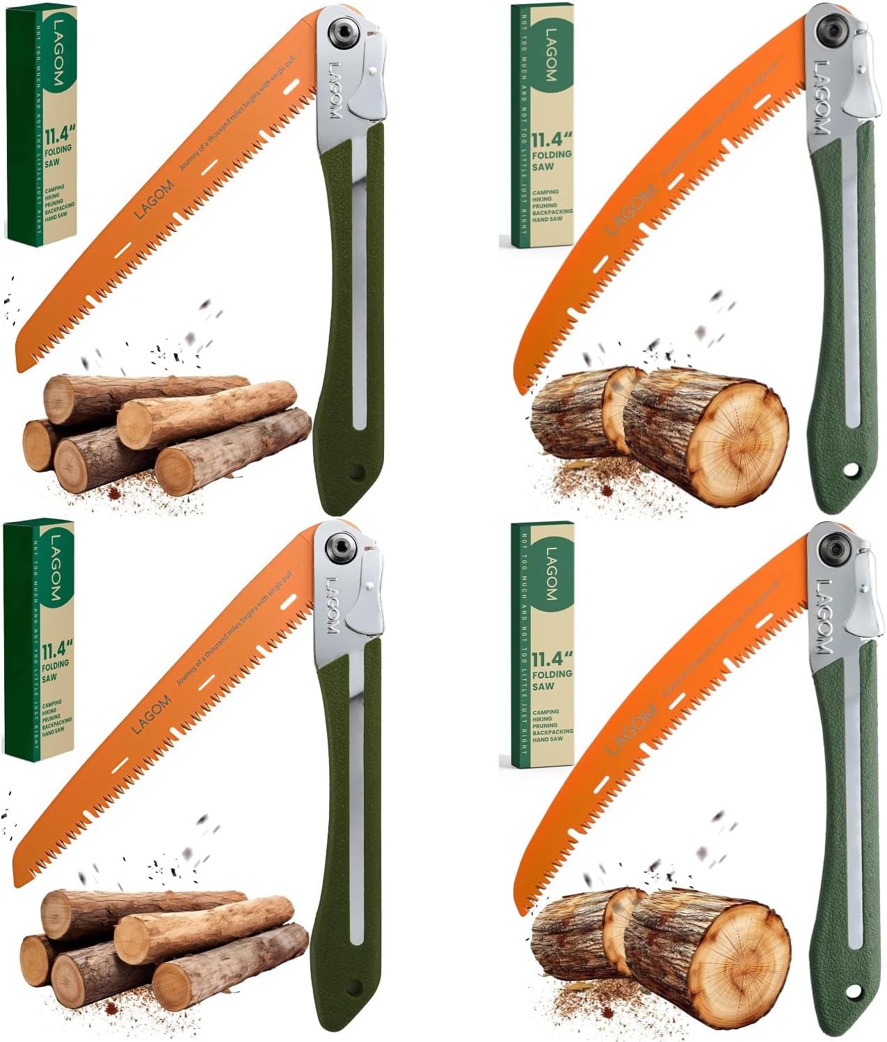 LAGOM Folding Saw 4 Pack: 11.4" Straight x2 + 11.4" Curved x2