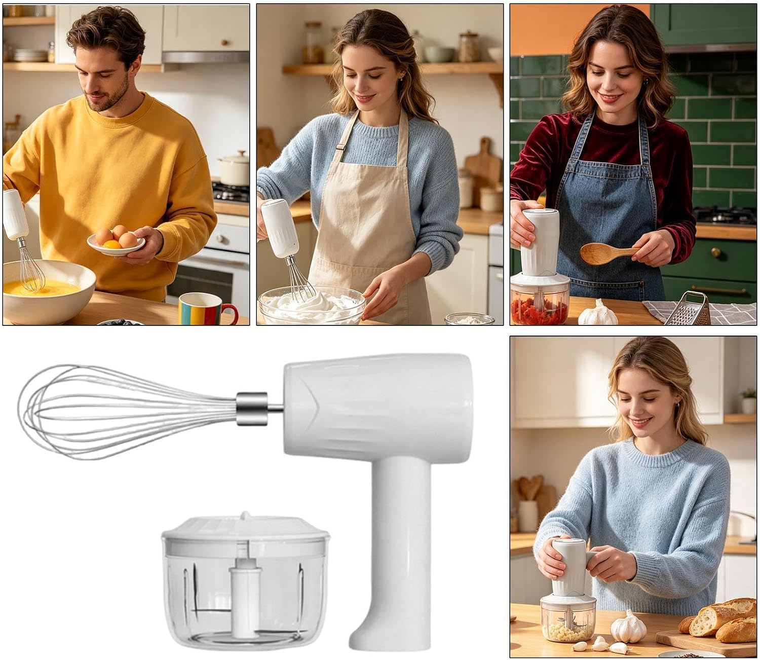 3-Speed Cordless Egg Beater, Stainless Steel Kitchen Gadget, Electric Hand