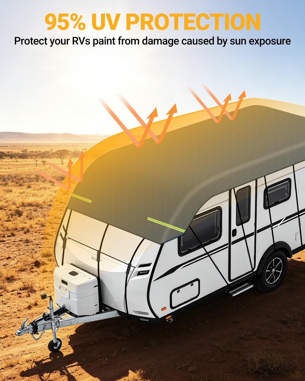 6,5x3m Funda para Autocaravana Funda para Techo de Caravana Impermeable 170g de Grosor Tejido No Tejido Universal para Verano Protección UV con Tiras Reflectantes