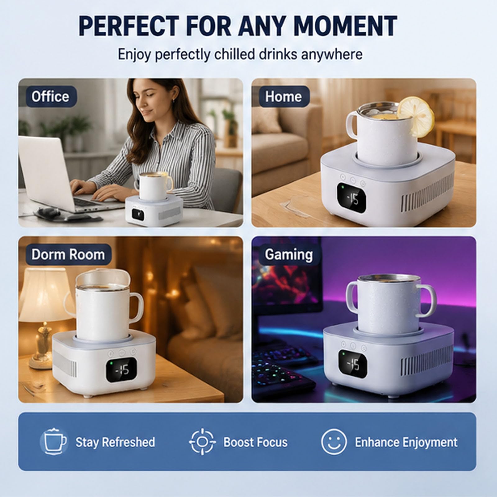 Tazza portatile riscaldante e rinfrescante da 50W,refrigeratore per bevande | Tazza Intelligente Refrigerata, Uso Doppio Caldo / Freddo, Temperatura -15°C - 80°C, Materiale Acciaio Inox 304