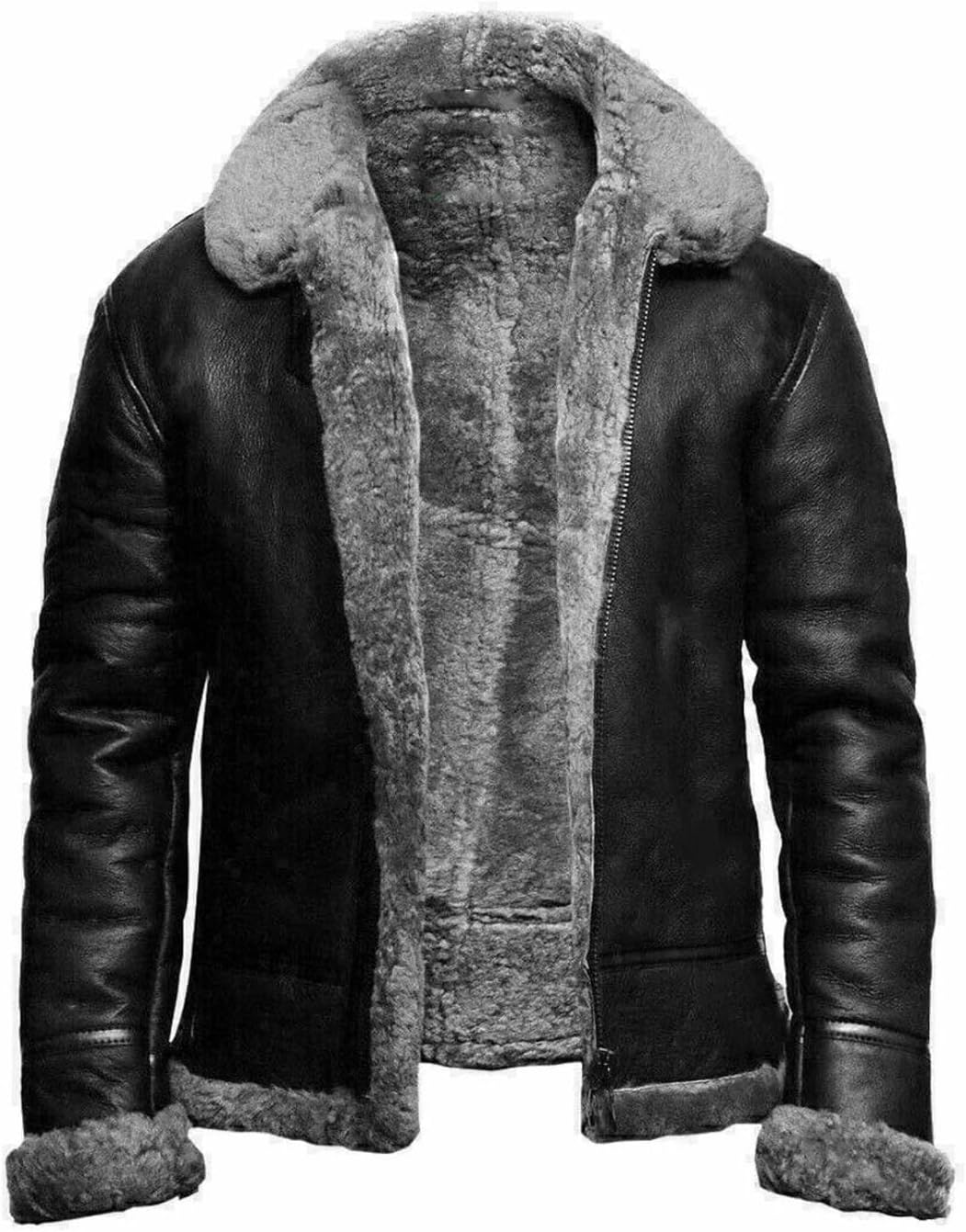 Vintage B3 Pilot Bomber Jacket for Men, Distressed Faux Leather Shearling Lined Winter Coat