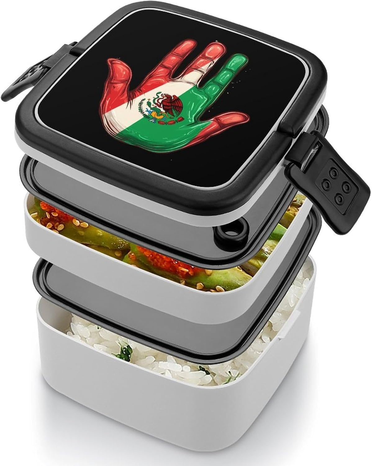 Mexico Flag Palm Bento Box with Spoon 2 Layer Food Container Cute Lunch Box for Travel Dining Work