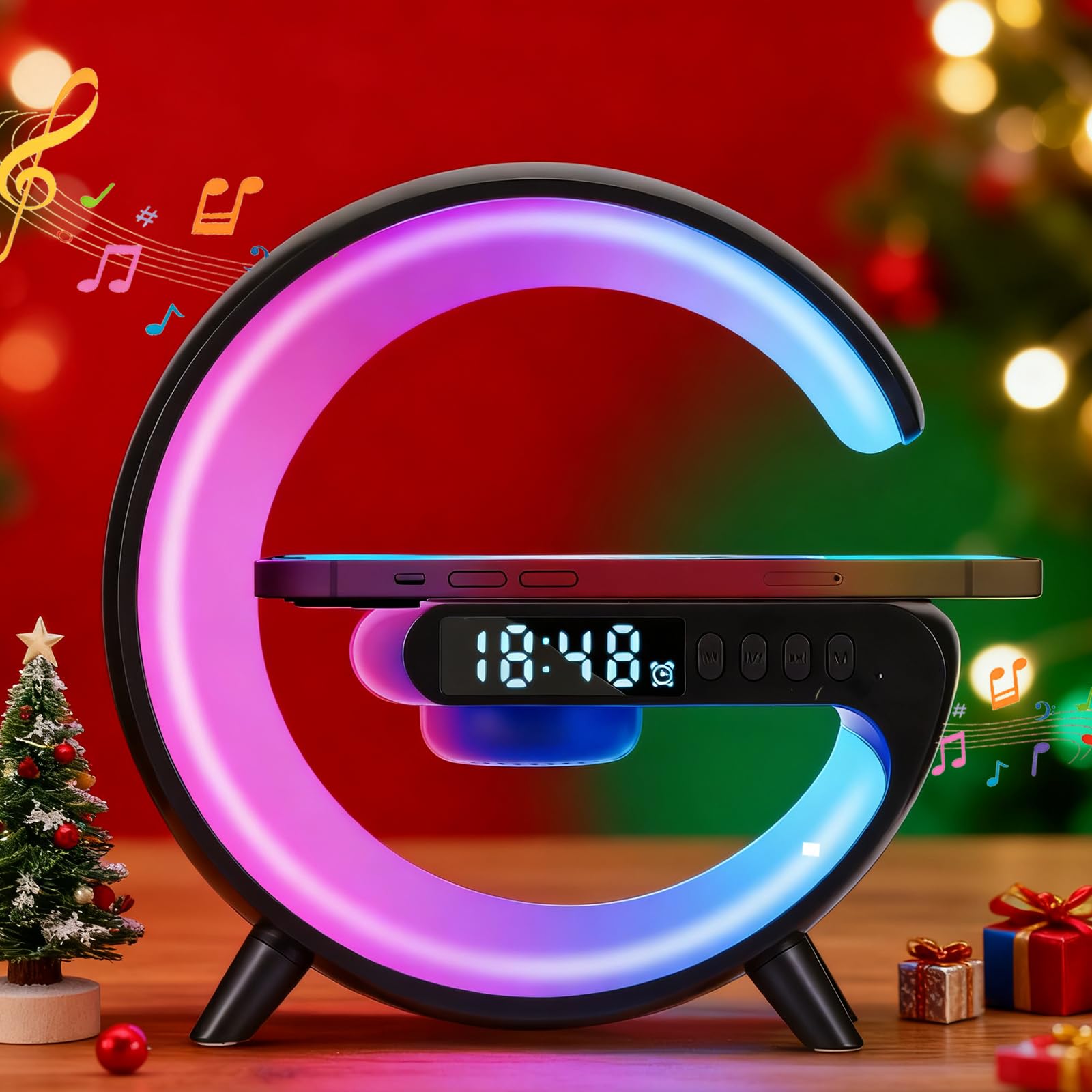 Alarm Clock With Wireless Charging With10 Lighting ,Gifts For Boys Girls