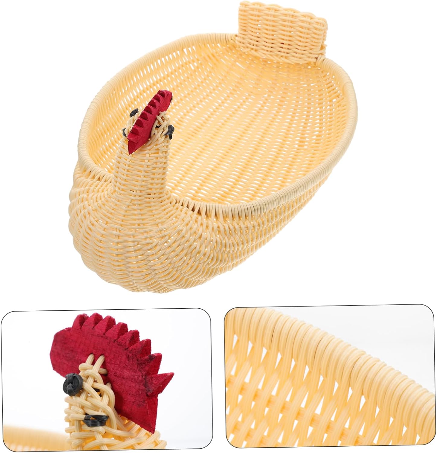 ORFOFE Woven Fruit and Snack Basket for Kitchen Counter Multipurpose Rooster Decor Large Chicken Egg Holder and Bread Storage Fine Craftsmanship Minimalist Design