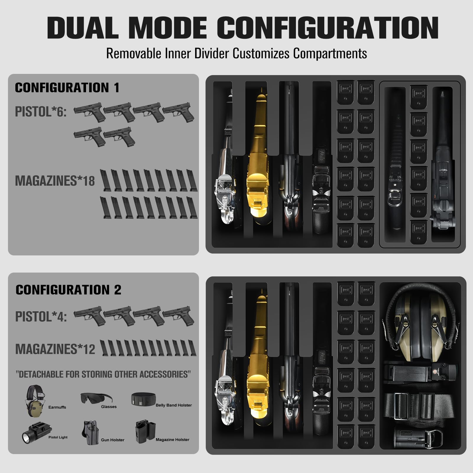 Pistol Gun Case for Multi Handguns - Hold Multiple Pistols & Magazines, Pre-cut Waterproof Hard Shell Gun Box, TSA Approved Pistol Case for SIG Sauer, Smith & Wesson, for Colt, for Revolver, for Glock