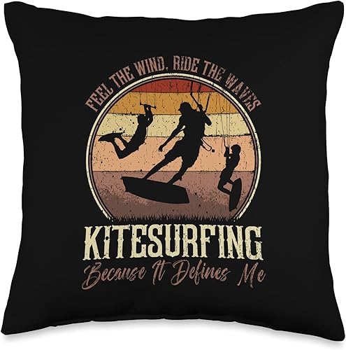 Miniatura 4 de Summer Kitesurf Apparel For Kitesurfers Retro Kitesurfing Feel The Wind, Ride The Waves Quote Throw Pillow, 18x18, Multicolor