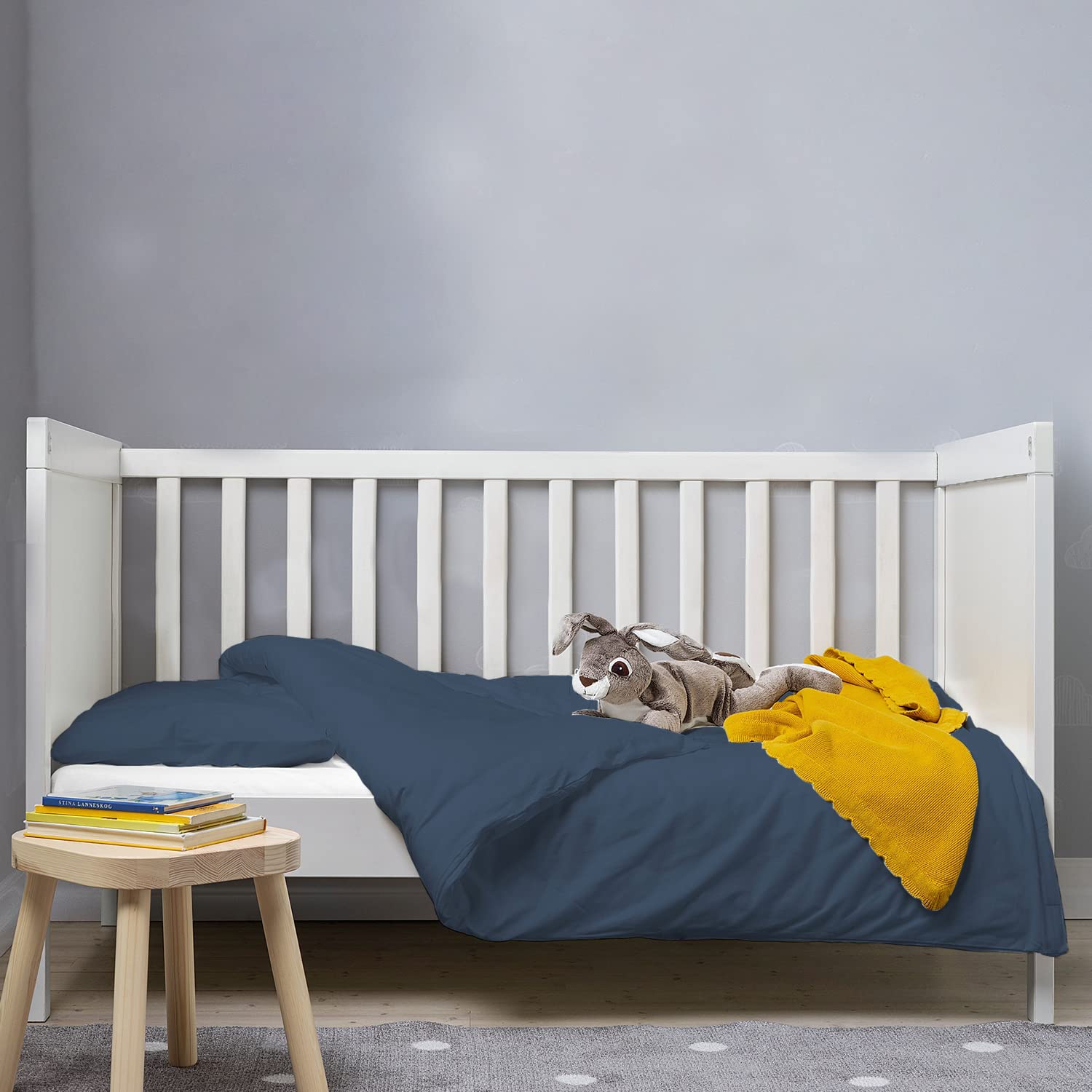 Pizuna 100% Cotton Crib Duvet Cover Dark Blue, 400 Thread Count Long Staple Cotton Duvet Cover 100x135 cm