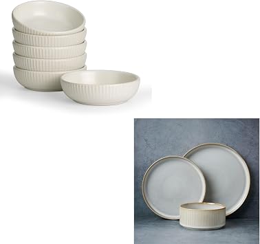 famiware Plates and Bowls Set for 4 and Ceramic Dipping Bowls Set of 4