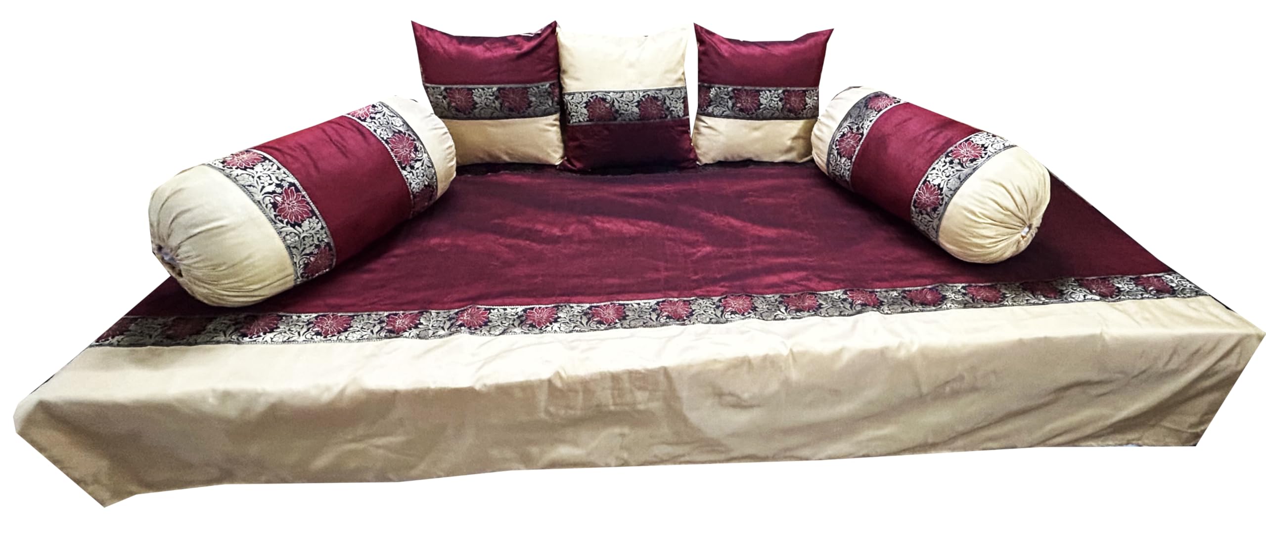 PINK PARROT Pinkparrot Art Silk Diwan Set Covers 6 Pieces Designer Standard Diwan Set (1 Single Bedsheet, 2 Bolster Covers, 3 Cushion Covers) D-803-image-19