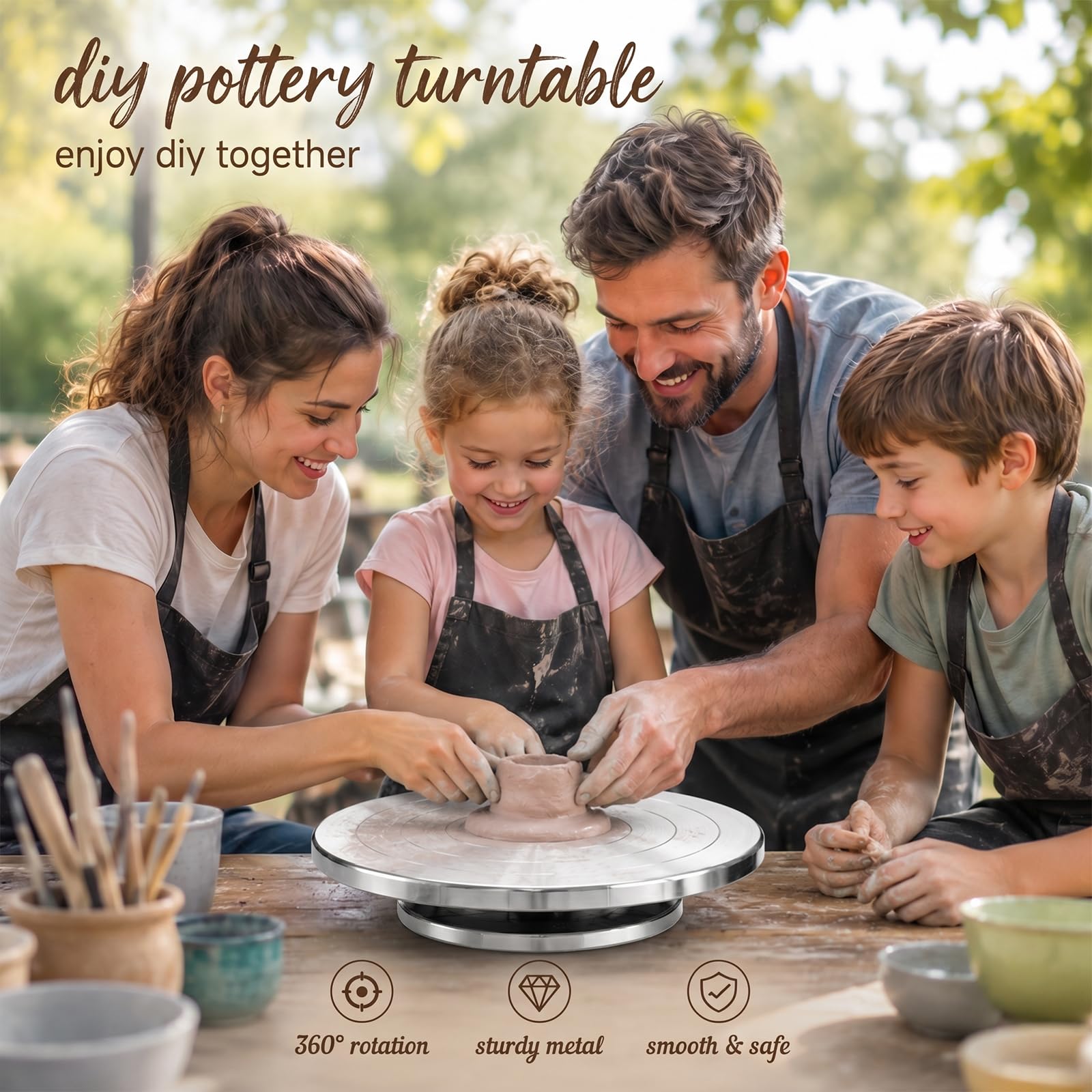 Töpferscheibe, φ25cm 360° Drehbarer Drehscheibe Töpfern Aus Aluminiumlegierung, Doppelseitiges Töpferrad DIY Tonwerkzeuge Craft Clay Ton Skulptur Drehteller für Keramik, Töpferei Basteln und Modellbau