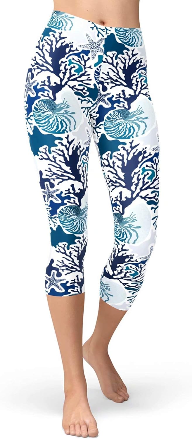 sissycos Women’s Artistic Splash Printed Cropped Capri Leggings Buttery Soft Tights 21″