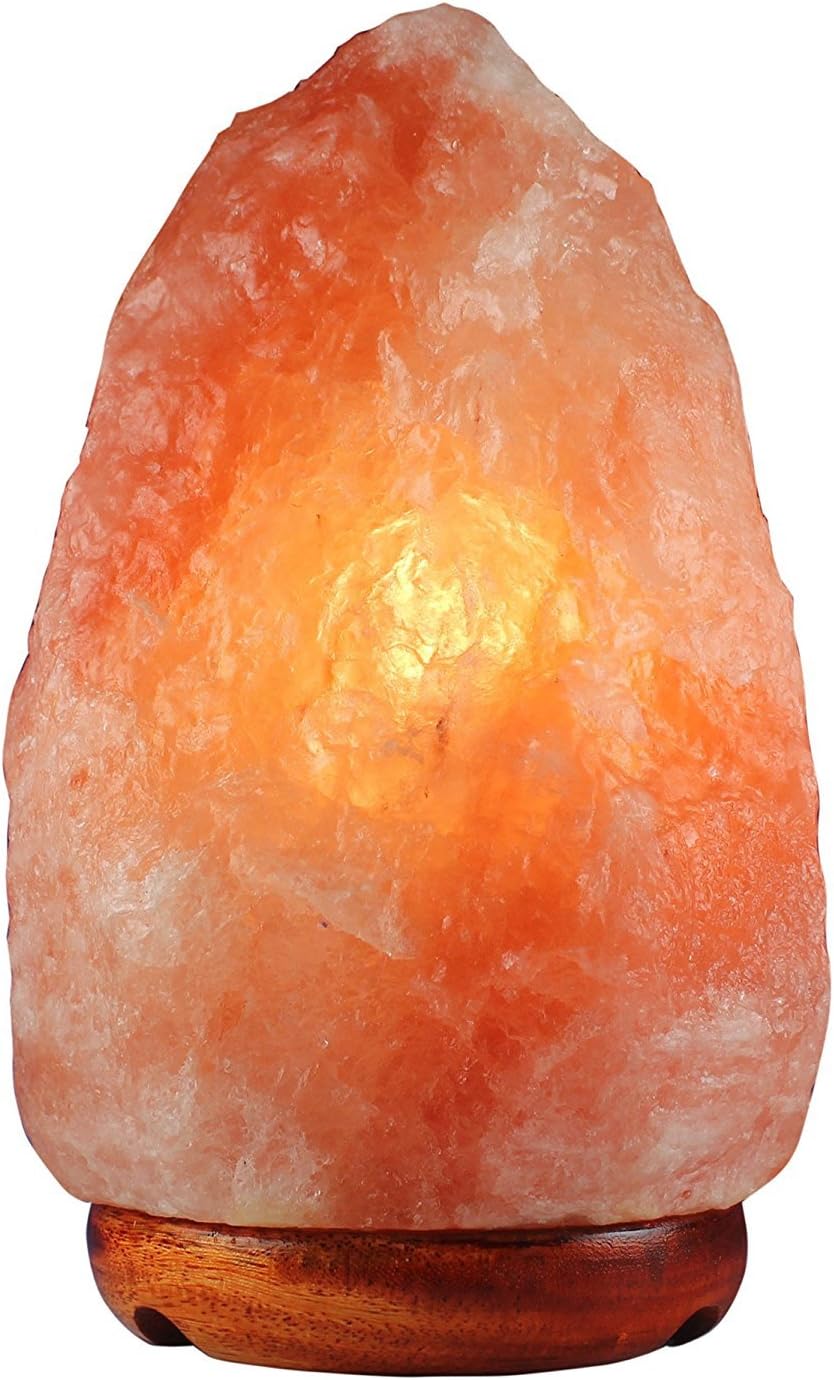 Himalayan Salt Lamp Natural Hand Carved Crystal Rock Salt Lamp with Elegant Wood Base, 25W Bulb and Electric-Cord Included, 6~7 Inch, 3~6 lbs