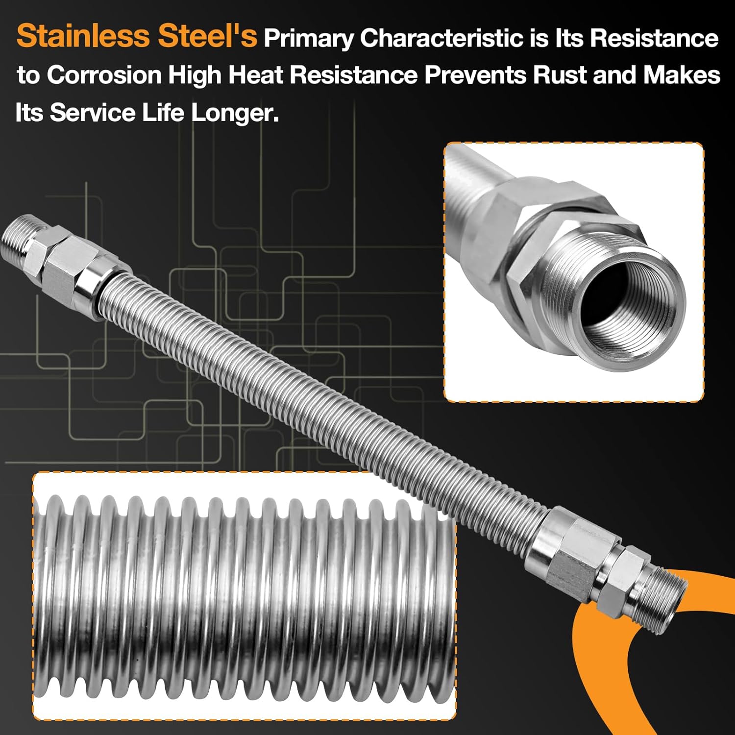 HQPASFY 0L4836A Fuel Line Flex 3/4"" Fuel Supply Flex Hose No PVC Replace# 0D3031 Stainless Steel Flex Hoses