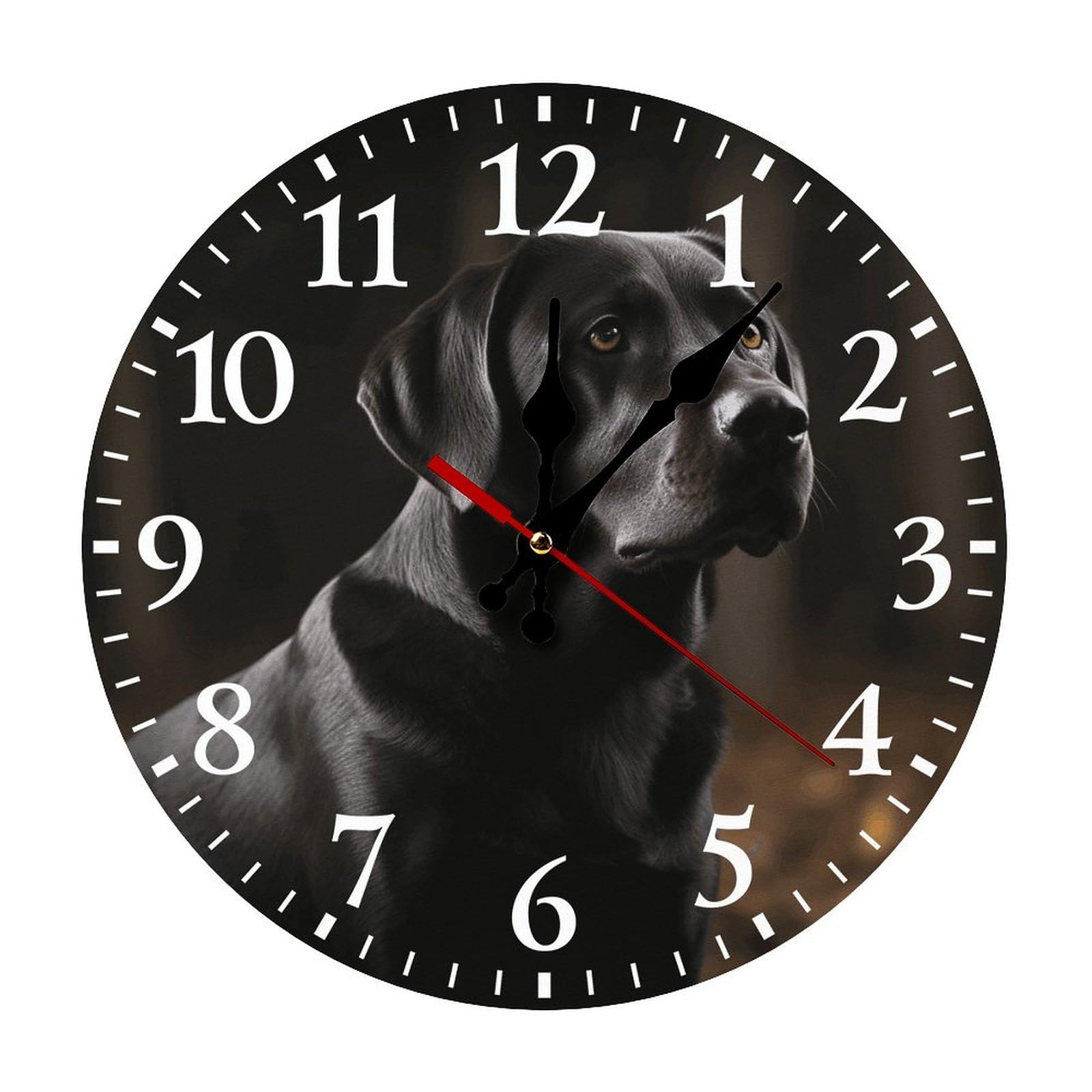 QMNLKH Black Labrador Wall Clock for Home, Battery Operated Clock for Hotel, Round Wall Clock with Arabic Numerals White, Easy to Read, Non-Ticking Clocks for Living Room 30 * 30cm