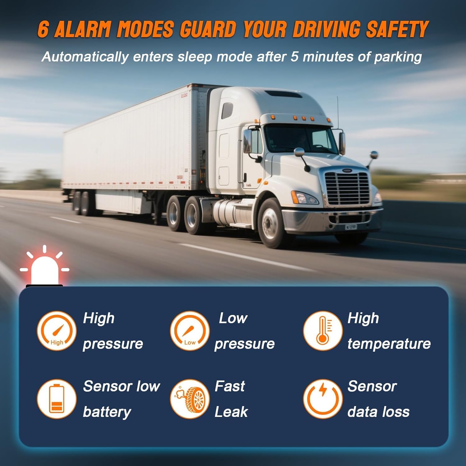 Trailer Tire Pressure Monitoring System, 4.5" RV Solar TPMS with Signal Booster, 0-188 PSI, 6 Alert Modes, for Semi Truck, Camper, 5th Wheel, Motorhome, Long Trailer (16 Sensors)