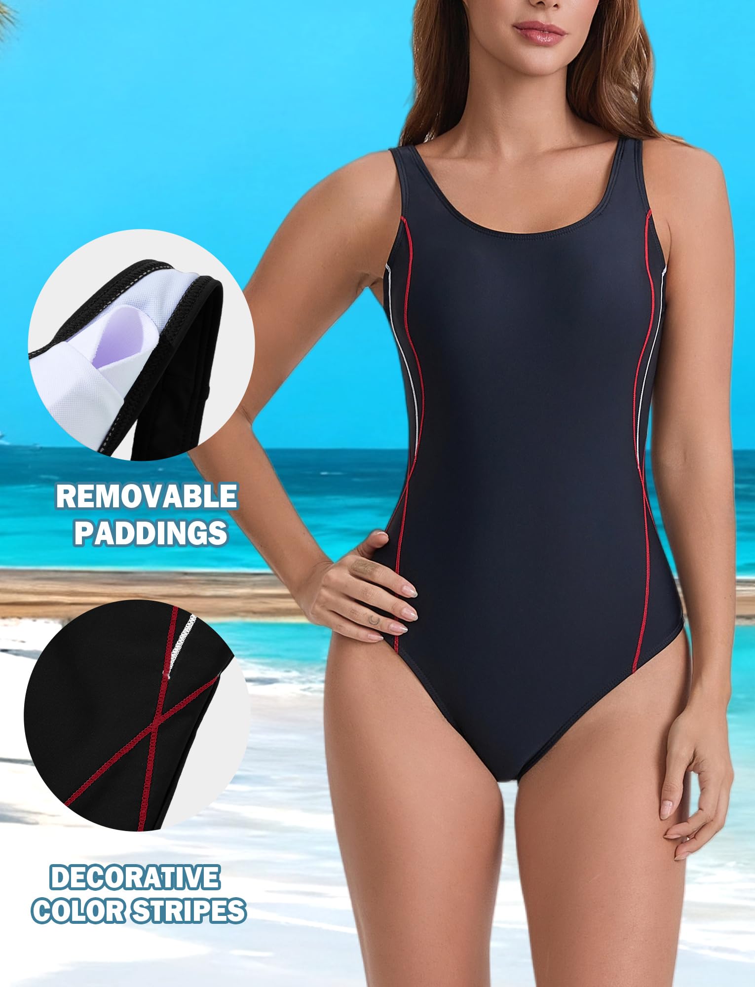 Femme Maillot de Bain 1 Pièce Push UP Monokini Sports Nautiques S-2XL