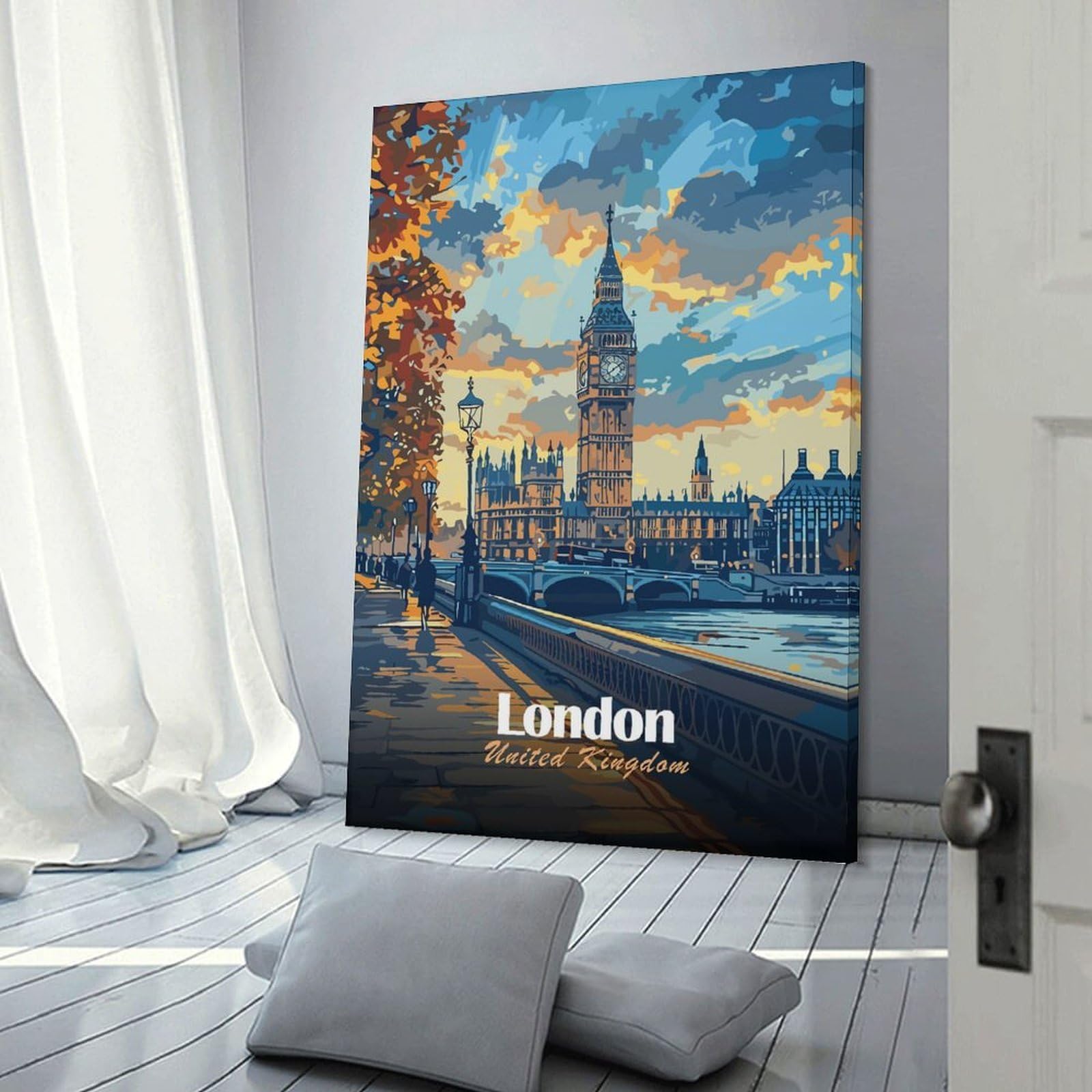 Junmoney London, United Kingdom Cityscape Art Home Decor Wall Art, 24x36inch(60x90cm), for Wall Displays, Bedrooms Or Room Updates, Ideal for Building A Coordinated Art Wall