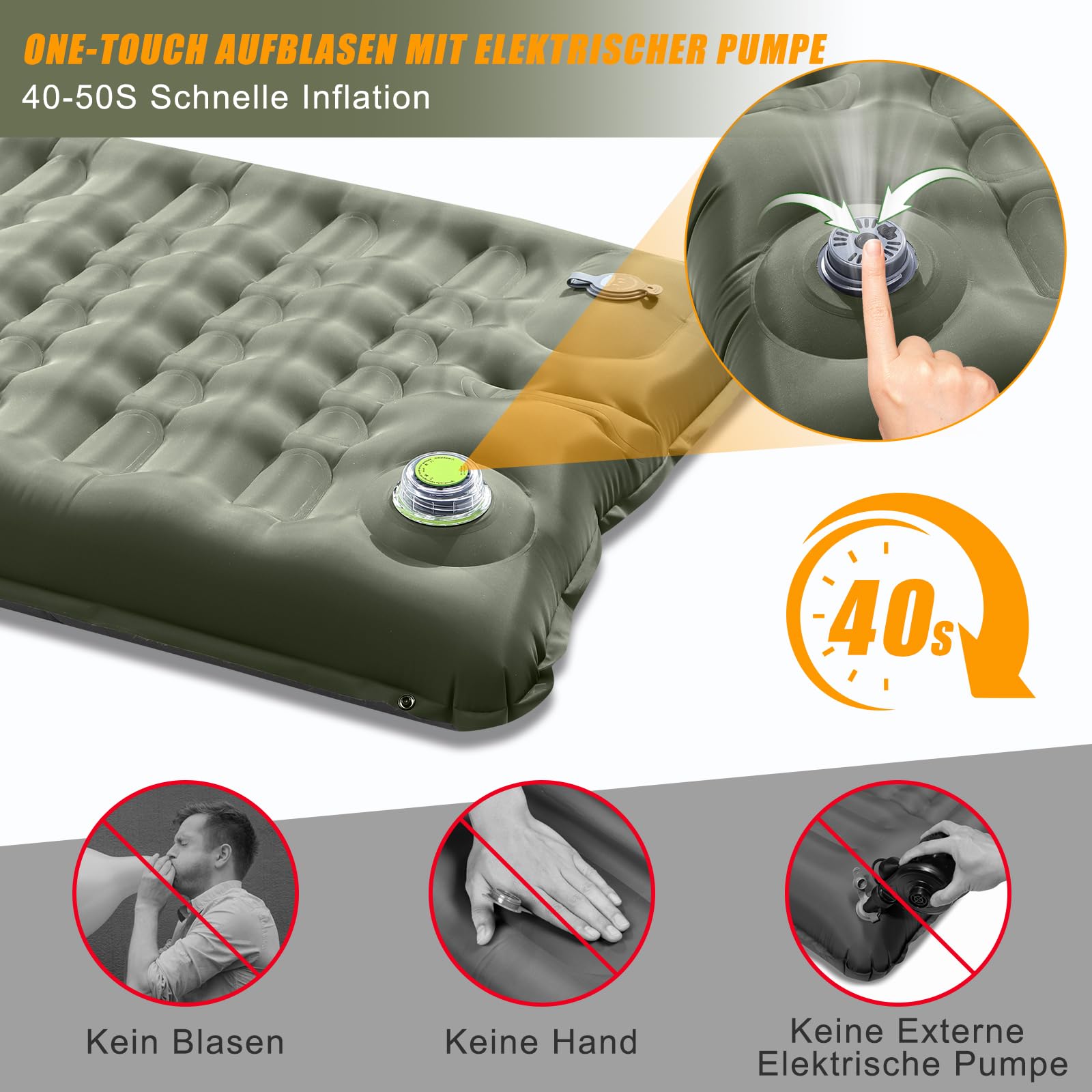 WARMTUYO Materassino da Campeggio Autogonfiante con Pompa Elettrica Integrata, 12cm Spesso Gonfiabile con Cuscino, Impermeabile, Antiscivolo, Super Spesso per Tenda, Viaggi, Escursioni Outdoor