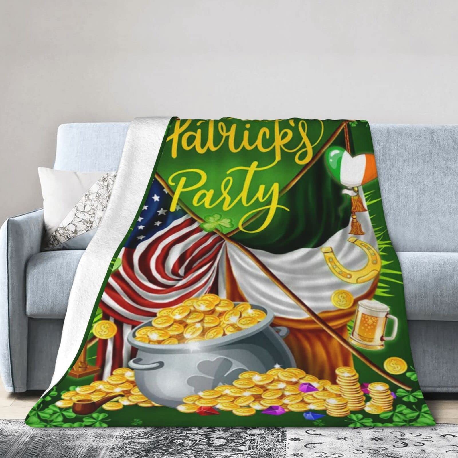 Lsjuee Flannel Fleece Blanket 50"X40" St. Patrick‘s Day Irish American Sofa Throw Blanket Quality Ultra-Soft Travel Spring Blankets for Kids Keep Warm