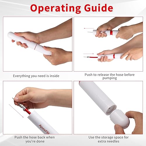 Miniatura 2 de Kit de bomba deportiva de 10 pulgadas con aguja de almacenamiento de bloqueo giratorio, compacto, incluye manómetro y manguera, color blanco