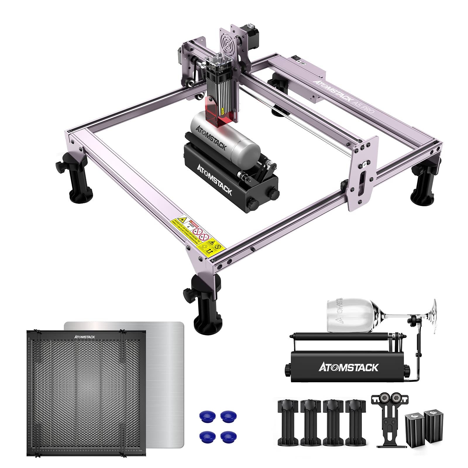 ATOMSTACK Graveur laser 40 W avec rouleau rotatif laser R3 PRO et table de travail F2 Honeycomb, puissance de sortie 5,5 W, machine à gravure laser à mise au point fixe, zone de travail 410 x 400 mm