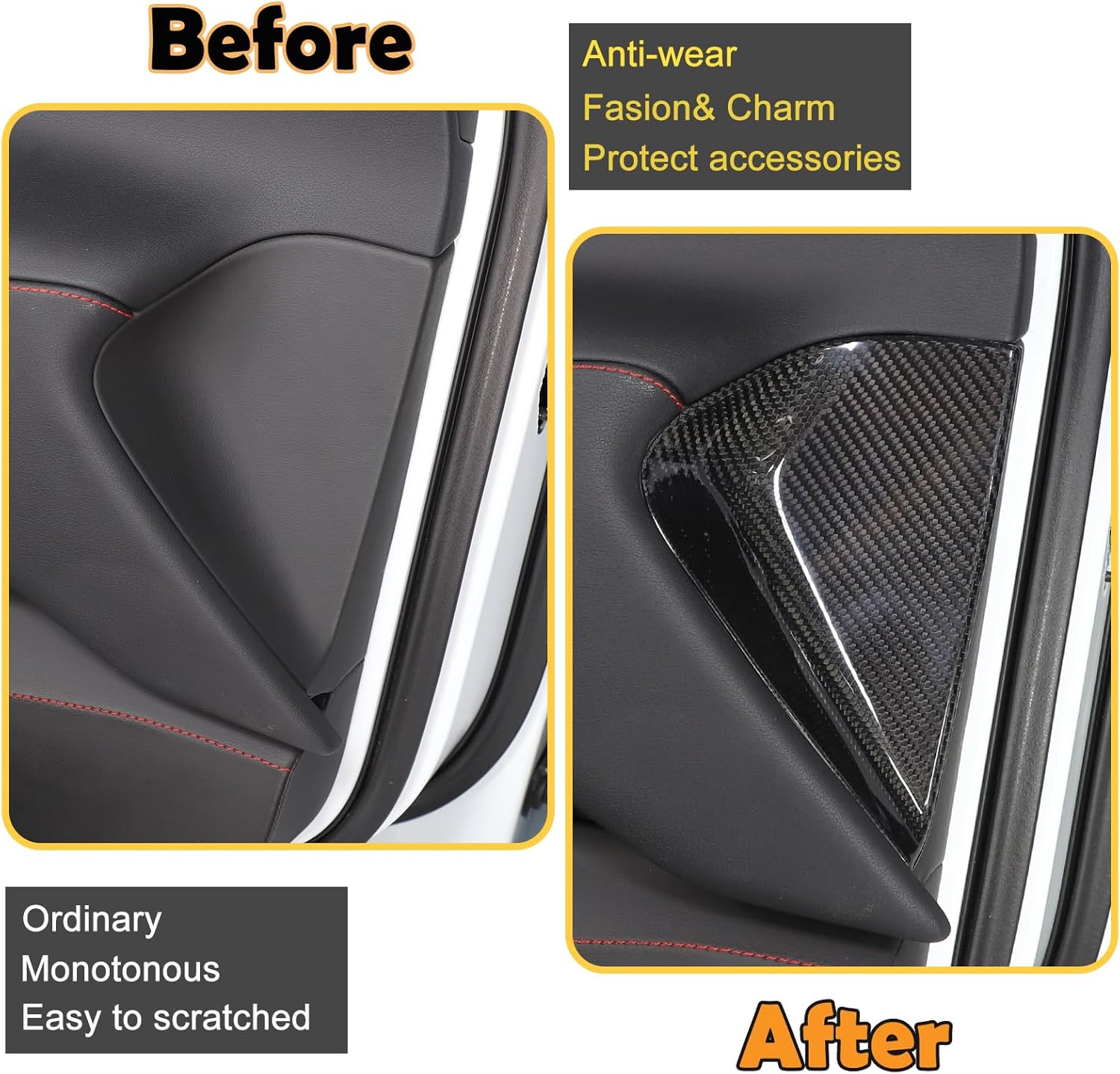 Carbon Fiber Car Interior Door Panel Trim Cover Compatible with Corvette C8 Stingray 2020 2021 2022 2023, Inner Side Door Panel Strip Cover Trim Decoration Accessories (Black Carbon)