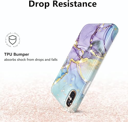 Miniatura 4 de JIAXIUFEN Funda diseñada para iPhone XR, diseño de mármol con purpurina dorada, delgada, a prueba de golpes, funda de silicona de goma suave TPU