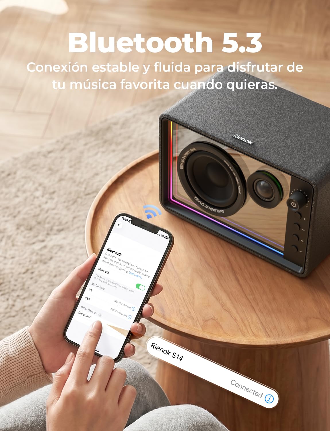 RIENOK Altavoz Bluetooth 40W Potente Woofer 90mm Tweeter Seta 30mm, 15H