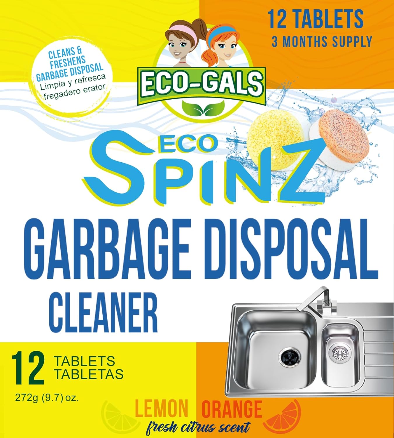Eco-Gals Eco Spinz Limpiador Triturador 12 uds Limón Naranja