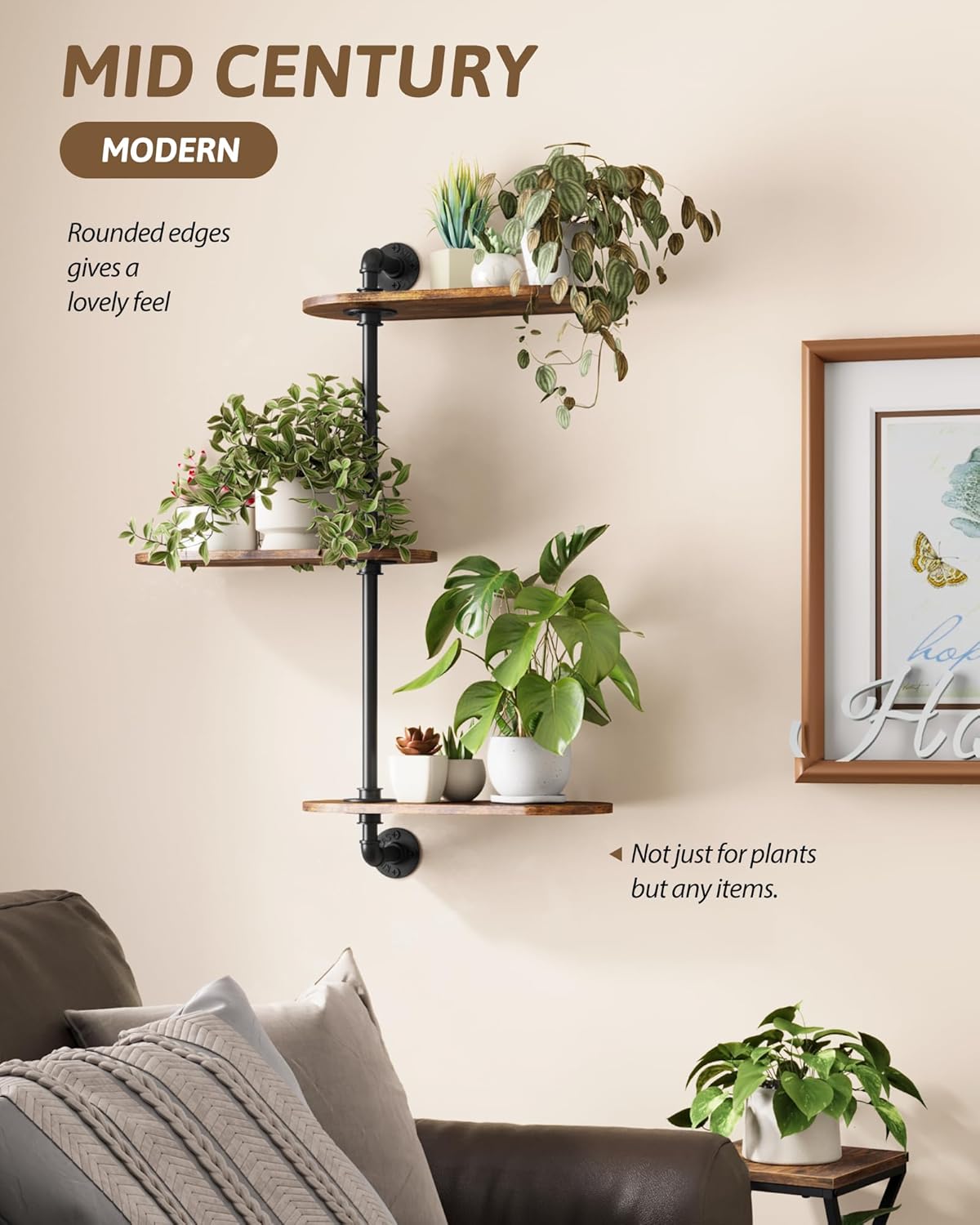 Window Plant Shelves 3-Tier Rotating Plant Stand Industrial Window Plant Shelf Wood Wall Mount Decorative Enhanced Indoor Plants Light Exposure Gift Idea for Plant Lovers