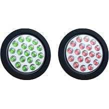 4" Round LED Tail Lights Dual Revolution Red Stop Turn Tail Lights and Green as Auxiliary Color for Truck Trailer RV Jeep with Rubber Grommet and 3 Prong Wire Pigtails IP67 Waterproof