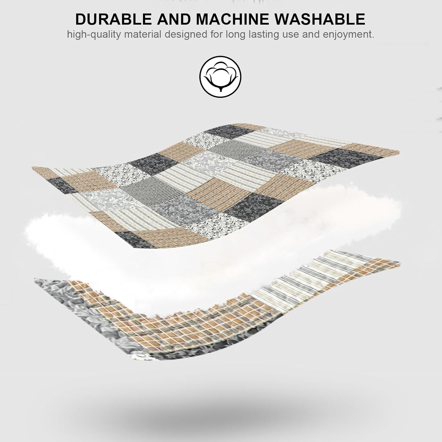 PANGUSHAN 100% Cotton King Quilt Bedding Set, Quilt King Size, Floral Patchwork Quilted Bedspread, Lightweight Comforter King Bed Spread for All Season, 3pcs, Brown/Gray - Image 6