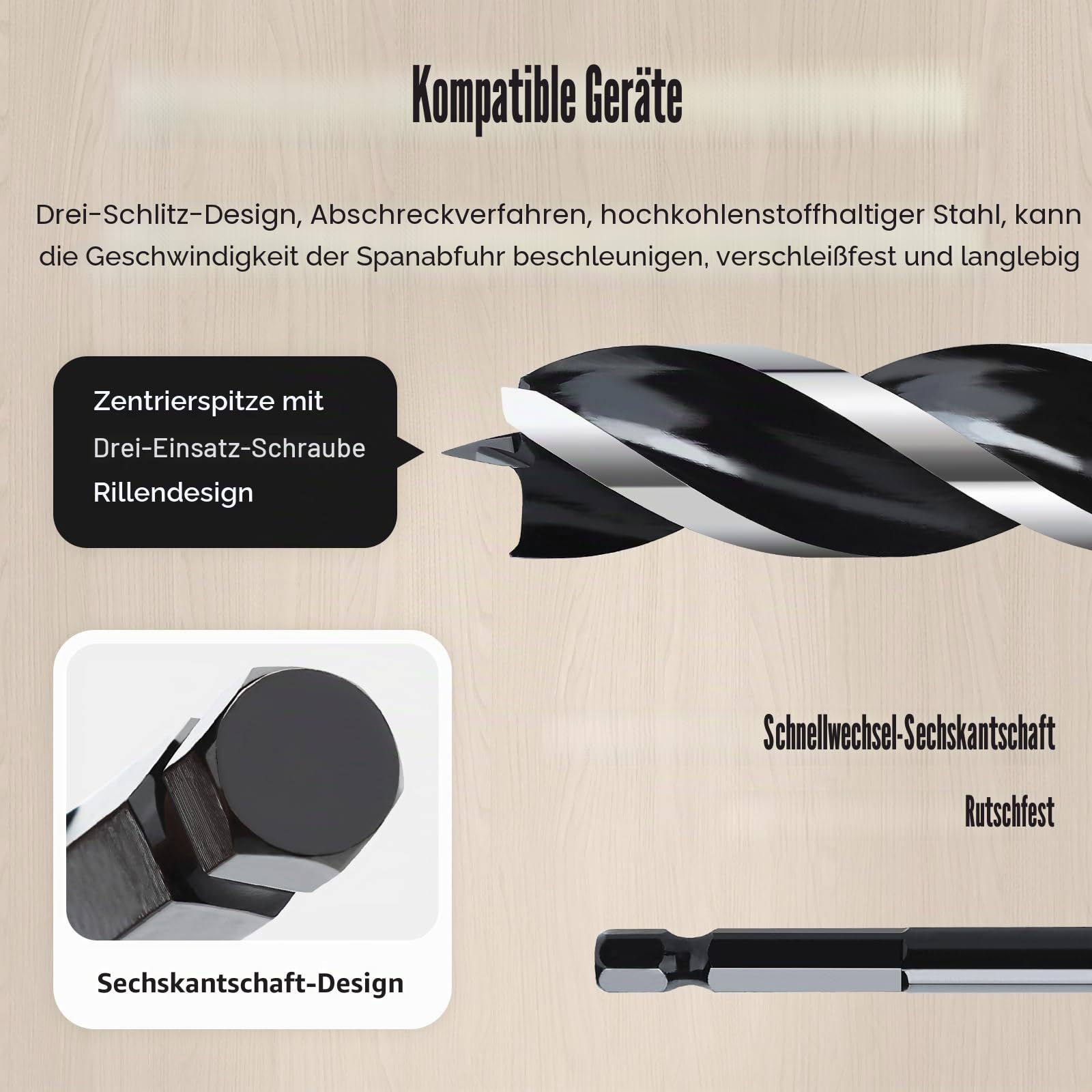 Holzbohrer, 40 mm x 600 mm, Schlangenbohrer, extra lange Bohrer, Holz, Kunststoff, Trockenbau, Holzbearbeitung, Lochbohrer