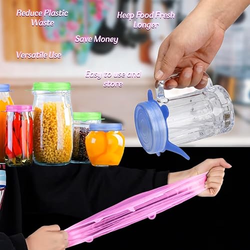 Miniatura 3 de Tapas elásticas de silicona  Paquete de 18 con cepillo de silicona gratis, 6 tamaños para cuencos, latas y recipientes, cubiertas reutilizables de