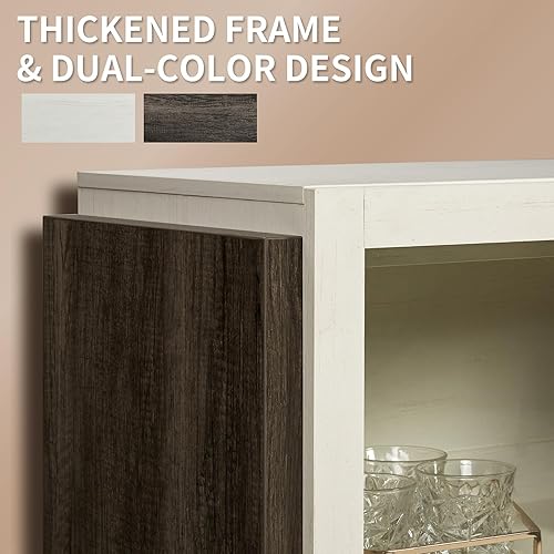 Miniatura 7 de LUXOAK Aparador de buffet con almacenamiento, aparador de cocina de 64 pulgadas con luz LED, moderno armario de madera de vidrio para comedor,