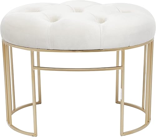 Deco 79 Banco de metal con asiento de terciopelo, 24 x 17 x 19 pulgadas, dorado