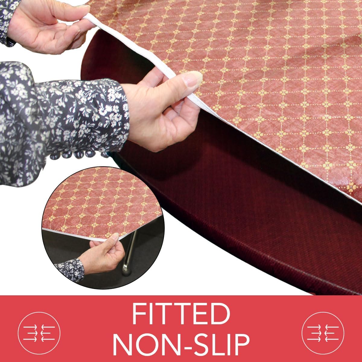 Covers For The Home Deluxe Elastic Edged Flannel Backed Vinyl Fitted Table Cover - Fashion Diamond (Rust) Pattern - Round Oblong Oval- Fits Tables up to 48" W x 68" L image 4